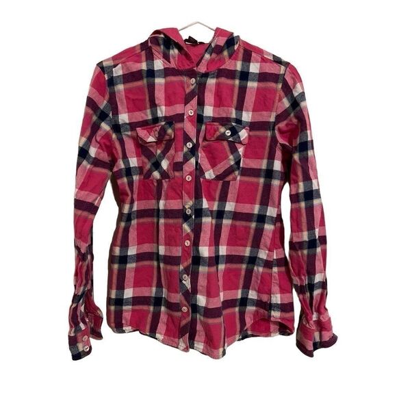 Womens Eddie Bauer Hooded Flannel size medium M Pink - Picture 1 of 3